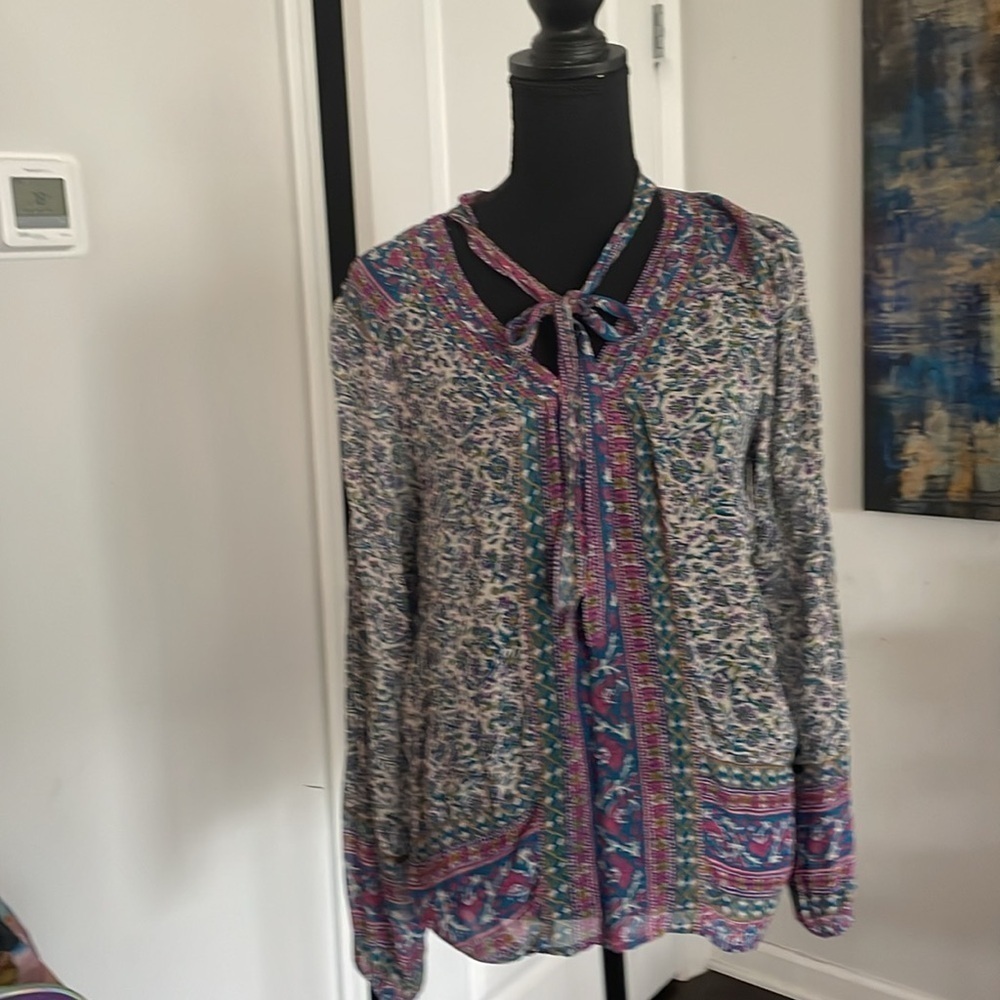 Lucky Brand Jewel Toned Tunic Blouse Size S Multicolored Boho Chic Whimsigoth - Picture 7 of 13